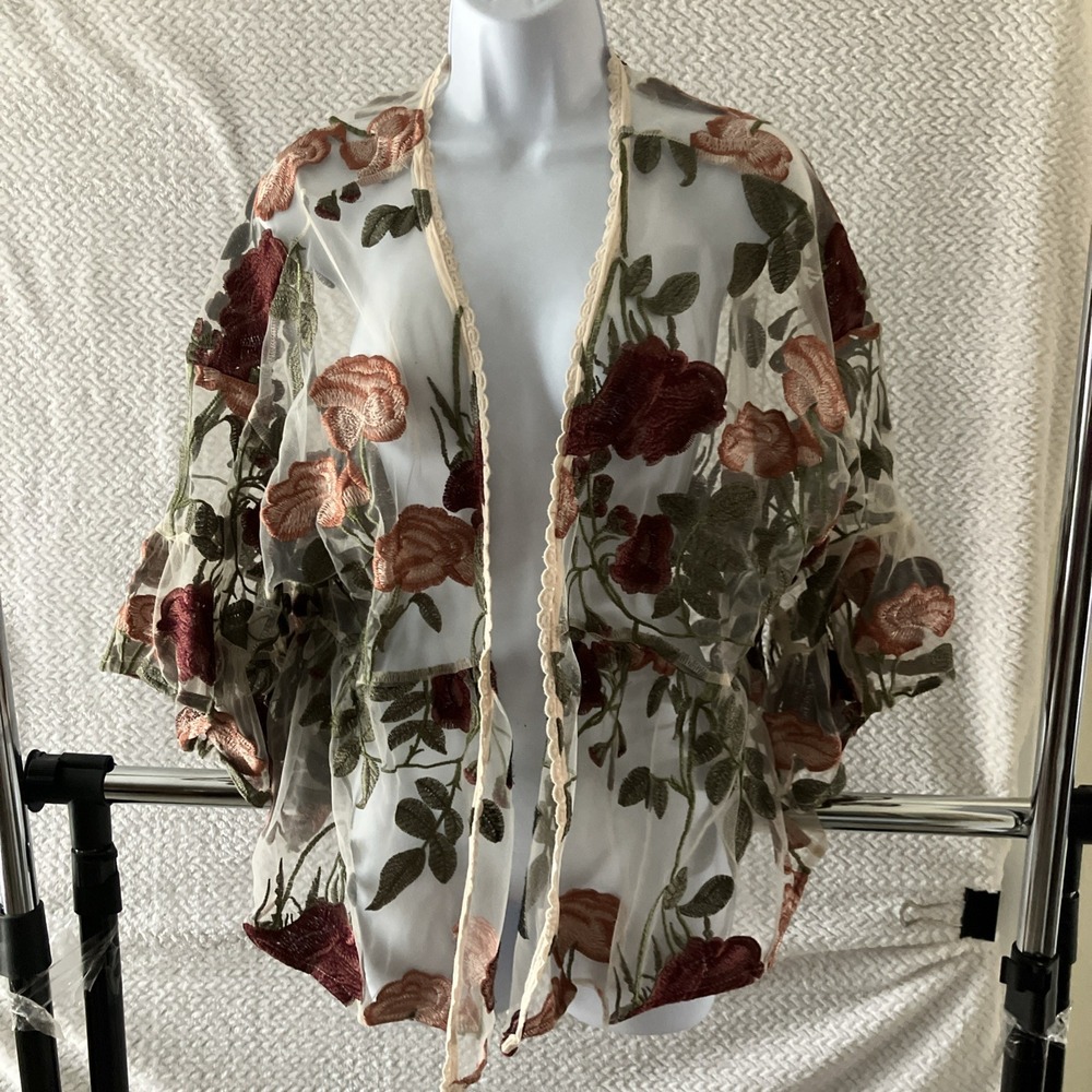 Altar'd State Cardigan Small Sheer Floral Boho Festival Whimsy Fairy Ethereal